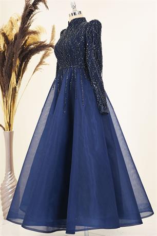 Mila Tesettür Abiye Lacivert