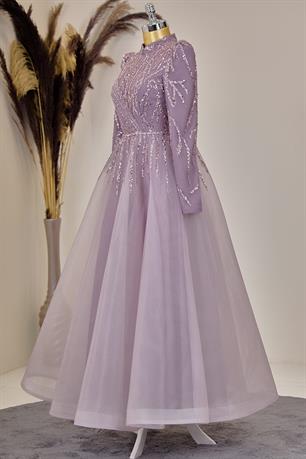 Mila Tesettür Abiye Lila