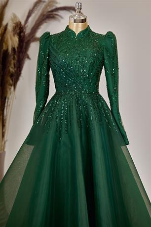 Mila Tesettür Abiye Zümrüt