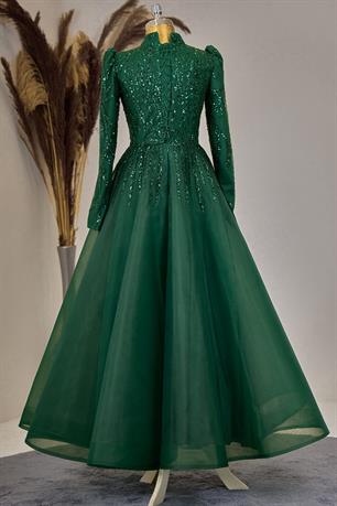 Mila Tesettür Abiye Zümrüt