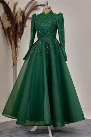 Mila Tesettür Abiye Zümrüt