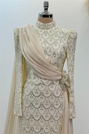 Milena Tesettür Abiye Bej