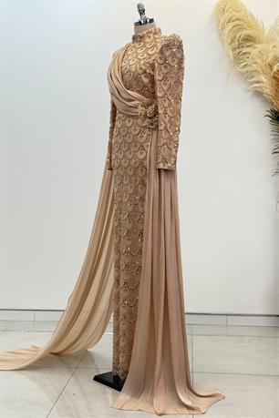 Milena Tesettür Abiye Gold