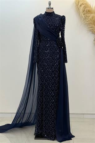 Milena Tesettür Abiye Lacivert