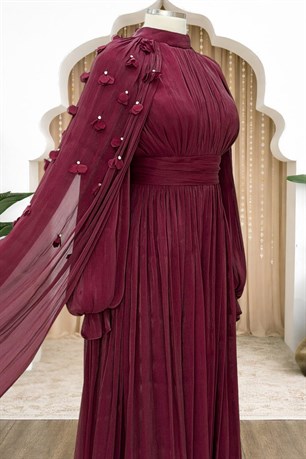 Mina Tesettür Abiye Bordo