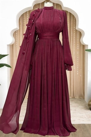 Mina Tesettür Abiye Bordo