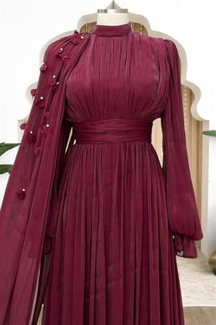 Mina Tesettür Abiye Bordo