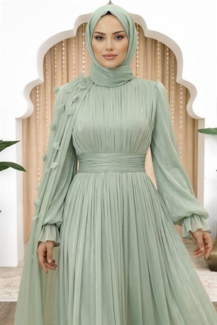 Mina Tesettür Abiye Çağla Yeşili