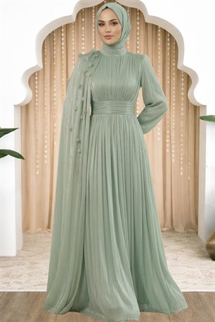 Mina Tesettür Abiye Çağla Yeşili