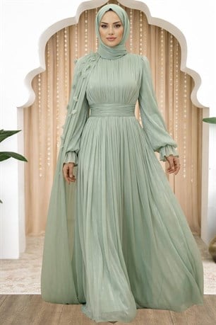 Mina Tesettür Abiye Çağla Yeşili