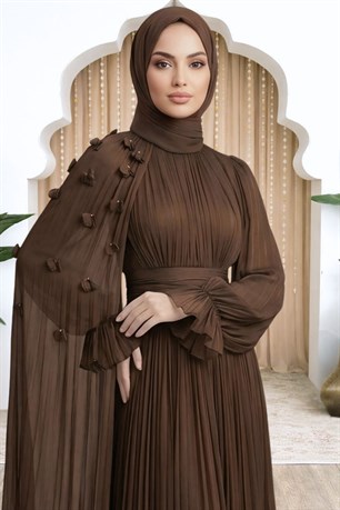 Mina Tesettür Abiye Kahverengi