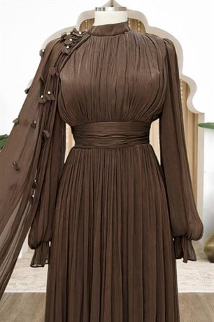 Mina Tesettür Abiye Kahverengi