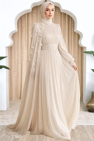 Mina Tesettür Abiye Krem