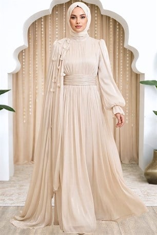 Mina Tesettür Abiye Krem