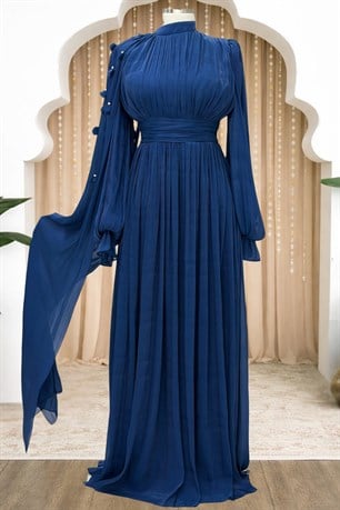 Mina Tesettür Abiye Lacivert