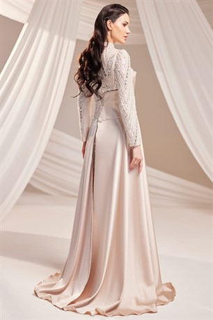 Mira Tesettür Abiye Bej