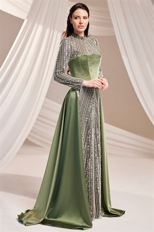 Mira Tesettür Abiye Haki