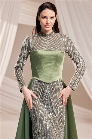 Mira Tesettür Abiye Haki