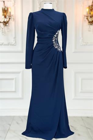 Miray Tesettür Abiye Lacivert