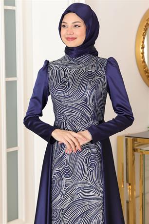Miray Tesettür Abiye Lacivert