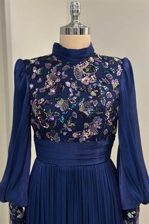 Nadia Tesettür Abiye Lacivert