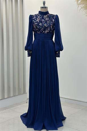 Nadia Tesettür Abiye Lacivert