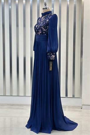 Nadia Tesettür Abiye Lacivert