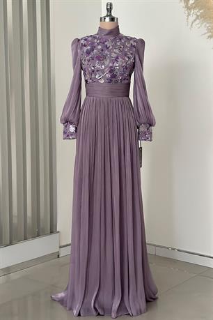 Nadia Tesettür Abiye Lila