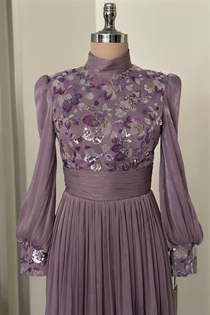 Nadia Tesettür Abiye Lila