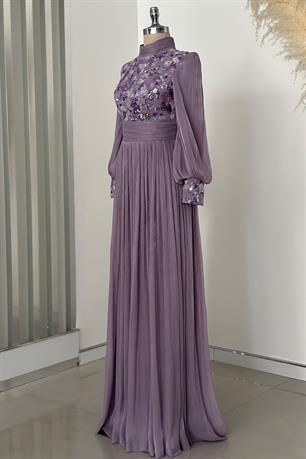 Nadia Tesettür Abiye Lila