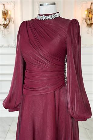 Nergis Tesettür Abiye Bordo