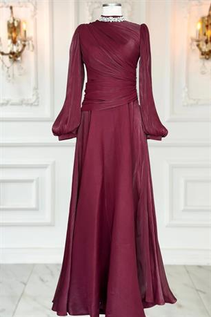 Nergis Tesettür Abiye Bordo