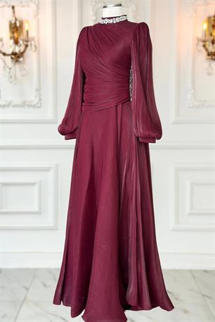 Nergis Tesettür Abiye Bordo