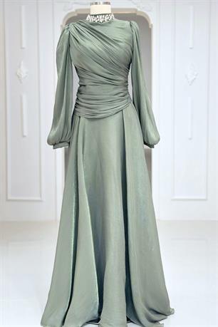 Nergis Tesettür Abiye Çağla Yeşili