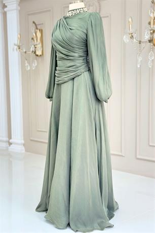 Nergis Tesettür Abiye Çağla Yeşili