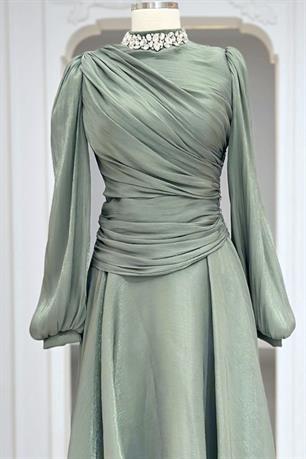 Nergis Tesettür Abiye Çağla Yeşili