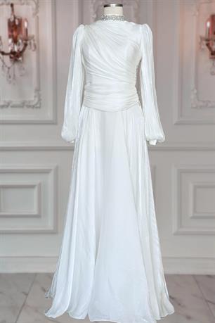 Nergis Tesettür Abiye Ekru