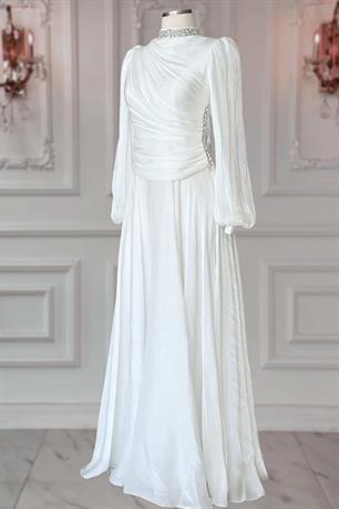 Nergis Tesettür Abiye Ekru