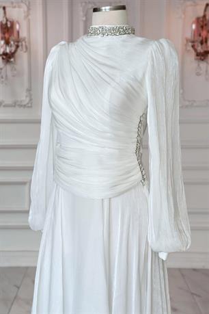 Nergis Tesettür Abiye Ekru