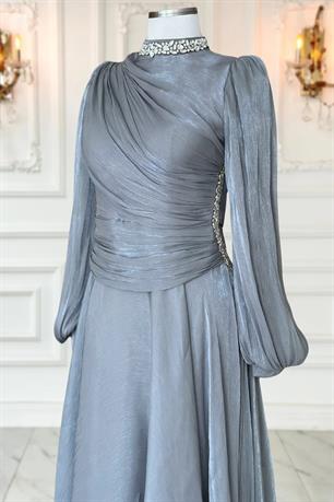 Nergis Tesettür Abiye İndigo