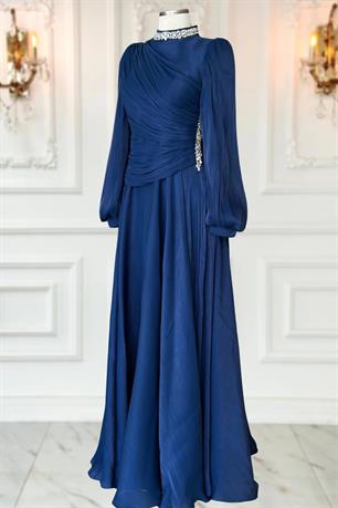 Nergis Tesettür Abiye Lacivert