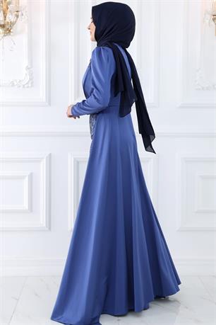 Nihal Tesettür Abiye İndigo
