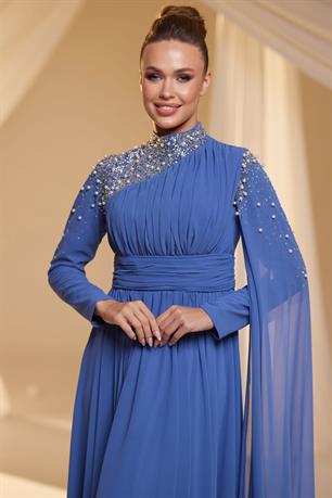 Nihal Tesettür Abiye İndigo