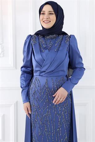 Nihal Tesettür Abiye İndigo