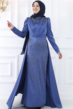 Nihal Tesettür Abiye İndigo
