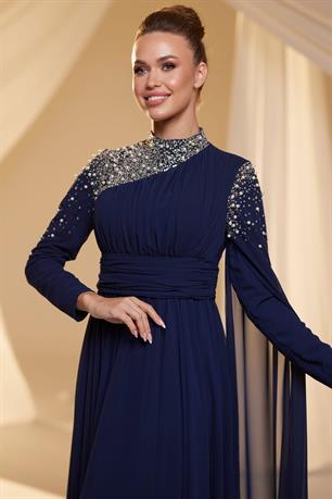 Nihal Tesettür Abiye Lacivert