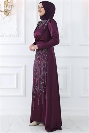 Nihal Tesettür Abiye Mürdüm