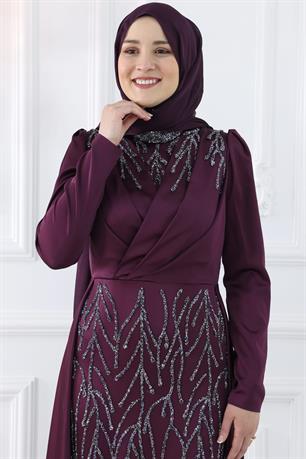 Nihal Tesettür Abiye Mürdüm