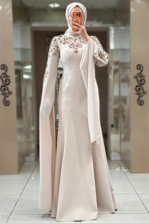 Nihan Tesettür Abiye Bej