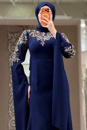 Nihan Tesettür Abiye Lacivert